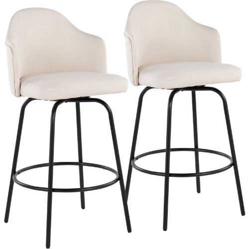 Ahoy 26" Counter Stool in Cream Fabric & Black Metal (Set of 2)